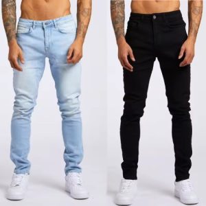 mens jeans elastic skinny solid color stretch pencil pants