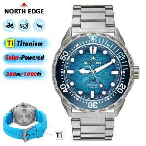 north edge triton ti titanium stainless solar powered diving watch